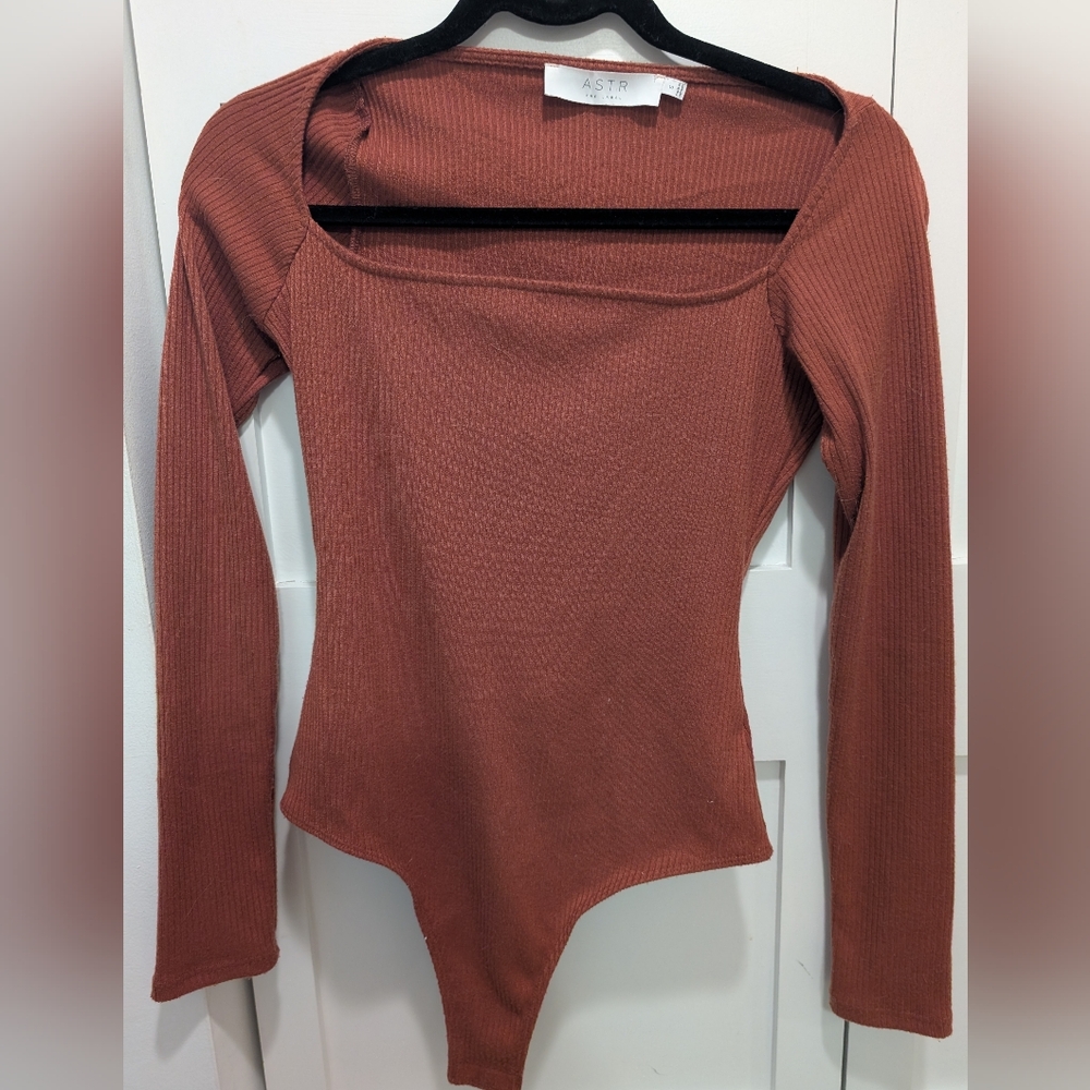 Astr Terracotta Ribbed Bodysuit